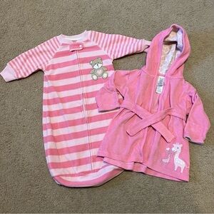 Carter’s‎ Baby Girl 0-9 Months Pink Bath Robe & Fleece Zip-up Sleep Sack Gown